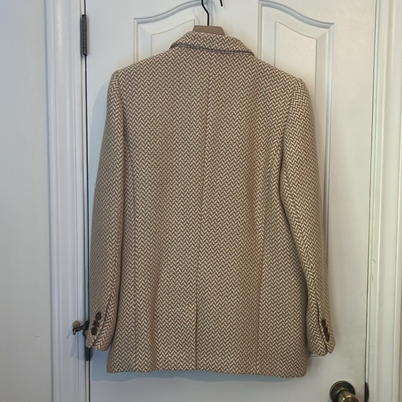 Anine Bing | Fishbone Double Breasted Tan & Cream Blazer Jacket Wool Blend XL - Picture 8 of 11